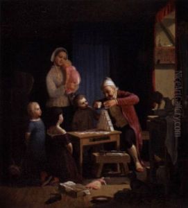 Far Bygger Korthus, Mens Mor Og Bornen Ser Beundrende Til