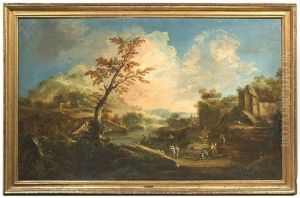 Flusslandschaft Mit Figuren Flusslandschaft Mit Figuren