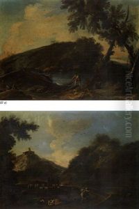 Paesaggio Con Pescatore (+ Paesaggio Con Lavandaie; 2 Works) by Bartolomeo Pedon