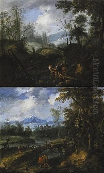 Paesaggio Con Boscaioli (+ Paesaggio Con Figure E Un Ponte; Pair) - view 1