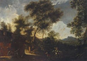 A Landscape With A Man On Horseback And Another Figure Before A House A Landscape With A Man On Horseback And Another Figure Before A House