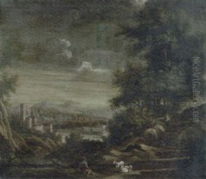 Paesaggio Fluviale Con Astanti Ed Un Borgo Turrito Sul Sfondo by Bartolomeo Pedon