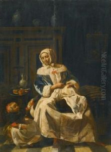 A Mother And Child In An Interior by Jan Van Pee