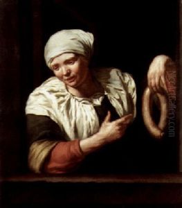 A Woman At A Casement Holding A String Of Sausages And Making A Lewd Gesture A Woman At A Casement Holding A String Of Sausages And Making A Lewd Gesture