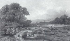 Flusslandschaft Mit Schafhirte Und Fischer