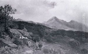 Figures With A Donkey In A Mountainous Landscape by James Peel