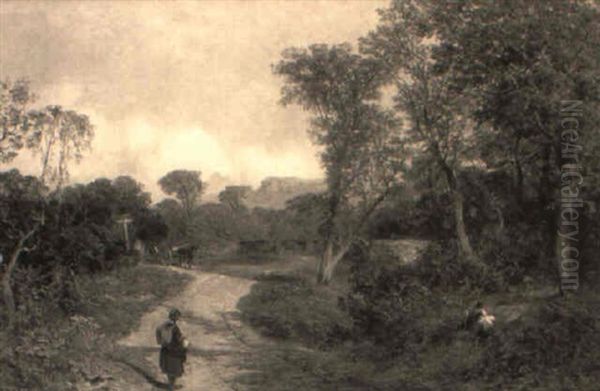 A Country Lane With A Horse And Cart And A Figure In Foreground - view 1