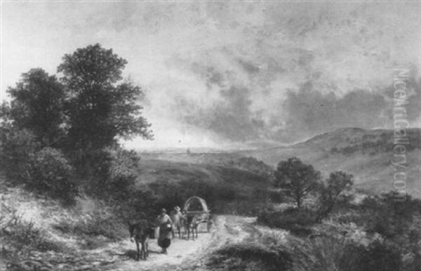 A Country Landscape With Peasants And A Cart On A Track - view 1