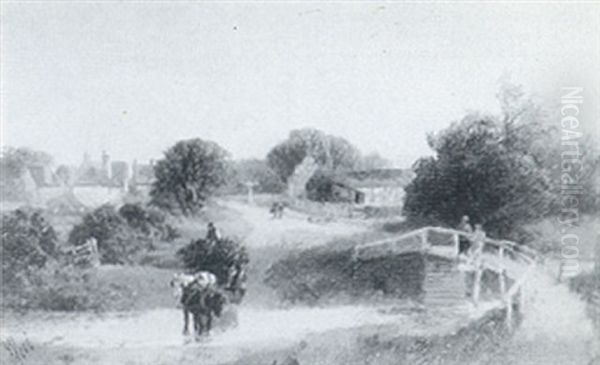 A Timber Wagon Crossing A Village Stream - view 1
