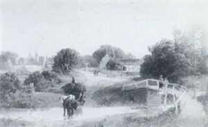 A Timber Wagon Crossing A Village Stream