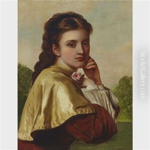 Lady In Satin Cape With Pink Rose, Ca. 1880 Lady In Satin Cape With Pink Rose, Ca. 1880