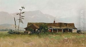 Landscape With A House, Mountains Beyond by Paul Peel