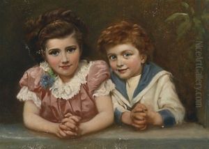Portrait Of Two Children by Paul Peel