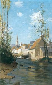 Boy Fishing In A Village Stream by Paul Peel
