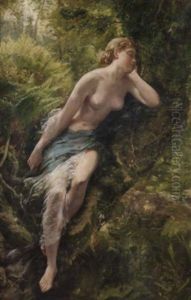 Auf Einem Baumstamm Ruhende Waldnymphe by Paul Peel