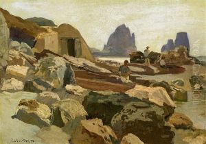 Italienische Kustenszene (auf Capri?) by Ernst Carl Friedrich te Peerdt