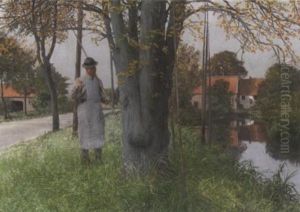 Dorflandschaft Mit Angler by Ernst Carl Friedrich te Peerdt