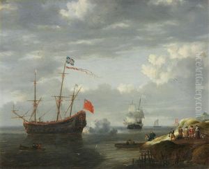 Shipping Firing A Salute Close To The Shore
