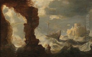 A Ship In A Tempest Off A Rocky Coast by Bonaventura Peeters the Elder