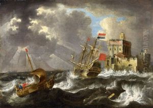 Dutch Sailing Ships In Stormy Seas by Bonaventura Peeters the Elder