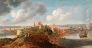 An English Frigate Off A Fortified Seaport, Possibly Tangier by Bonaventura Peeters the Elder