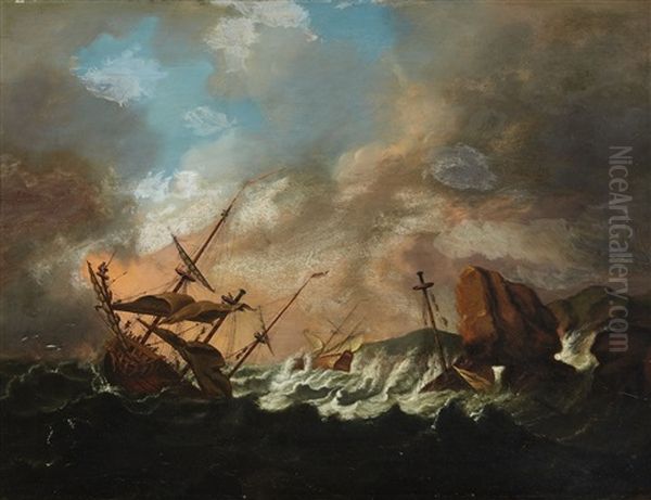 Sailing Ships In A Storm - view 1