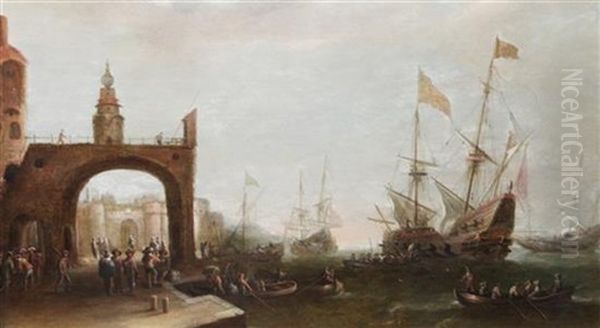 A Capriccio Of Mediterranean Harbour With Shipping - view 1