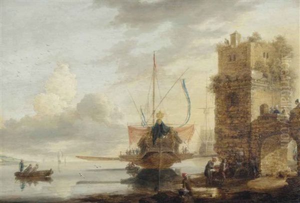 A State Galley In The Harbour Of A Fortified Town - view 1