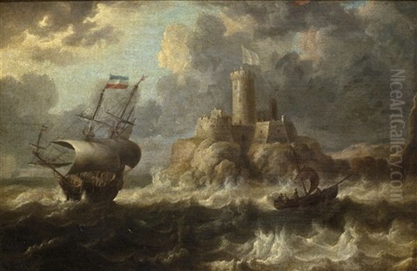 Shipping Off The Coast With A Castle In The Distance - view 1