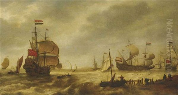 The Departing Dutch Fleet At The Mouth Of A Harbour - view 1