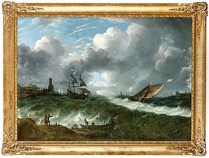 Hamnmotiv Med Skepp Och Figurer by Bonaventura Peeters the Elder
