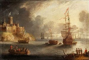 Kustlandskap Med Figurer Och Batar by Bonaventura Peeters the Elder