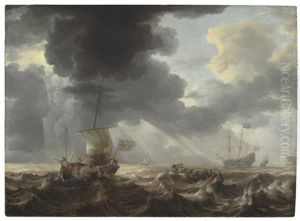 Ships On A Stormy Sea by Bonaventura Peeters the Elder