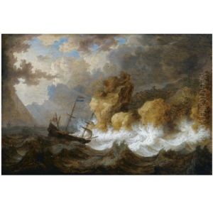 A Dutch Ship In A Heavy Storm Near A Rocky Coast A Dutch Ship In A Heavy Storm Near A Rocky Coast