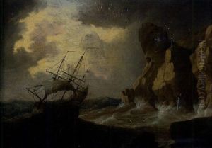 Navire Sur Une Mer Agitee Pres D'une Cote Rocheuse by Bonaventura Peeters the Elder