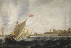 A River Scene With Dutch Smalschips by Bonaventura Peeters the Elder