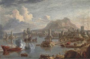 A Capriccio Coastal View Of A Mediterranean Harbour (cefalu In Sicily?)