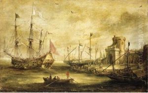 A Dutch Port With A Man-of-war by Bonaventura Peeters the Elder