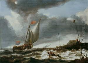 Segelschiffe Auf Bewegter See In Kustennahe by Bonaventura Peeters the Elder
