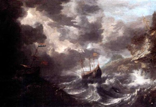 Shipping In A Tempest Off A Rocky Coast - view 1