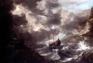 Shipping In A Tempest Off A Rocky Coast by Bonaventura Peeters the Elder