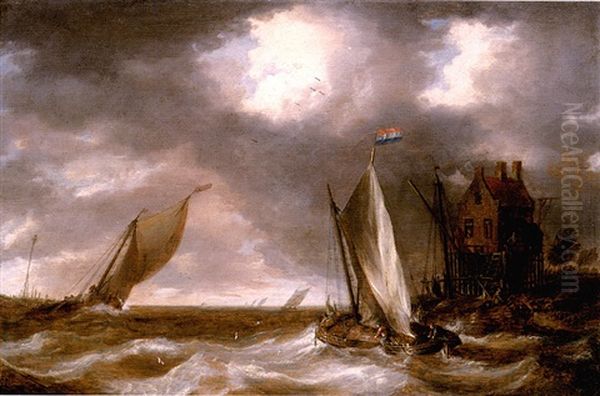 Shipping In Choppy Waters Off A Promontory - view 1