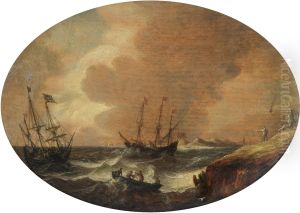 English Shipping In Choppy Seas by Bonaventura Peeters the Elder