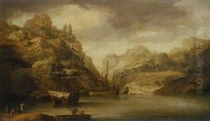An Estuary With Loggers At A Northern Trading Post
