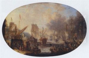 A Mediterranean Harbour Scene With Turks And Christian Figures