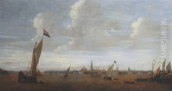 Shipping On The River Scheldt With Antwerp In The Distance - view 1