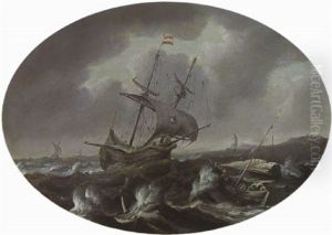 A Merchantman And Other Sailing Vessels In A Storm Near A Coast by Bonaventura Peeters the Elder