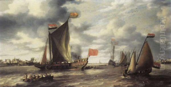 A Flotilla Of Dutch Vessels, Including A Zeeland States Yacht And A Masting Hulk Flying The Flag Of Flushing, In Zeeland Waters - view 1