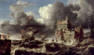 Sudlicher Hafen Mit Schiffen Auf Bewegter See by Bonaventura Peeters the Elder