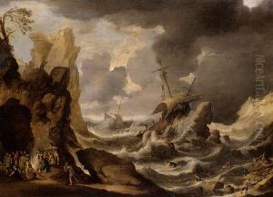 A Rocky Coastal Landscape In A Storm With A Shipwreck (saint Paul Shipwrecked Off The Coast Of Malta)